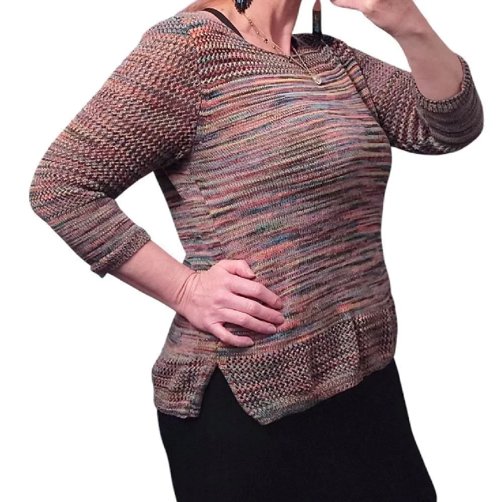 VTG JohnPaulRichard Colorful Elbow Sleeve Crochet‎ Knit Sweater Large